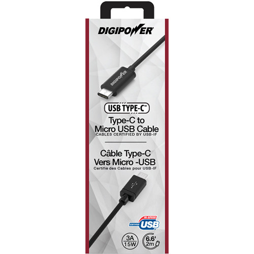 DigiPower USB 2.0 Type-C Male to Micro-USB Male Charge & Sync Cable (6.6')