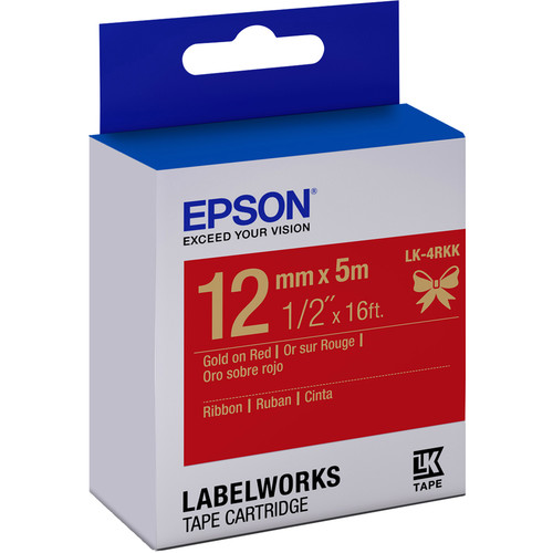 Epson LabelWorks Ribbon LK Tape Gold on Red Cartridge (1/2" x 16')