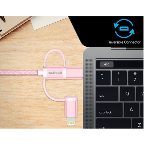 Naztech Braided 3-in-1 Hybrid USB Cable (6', Rose Gold)