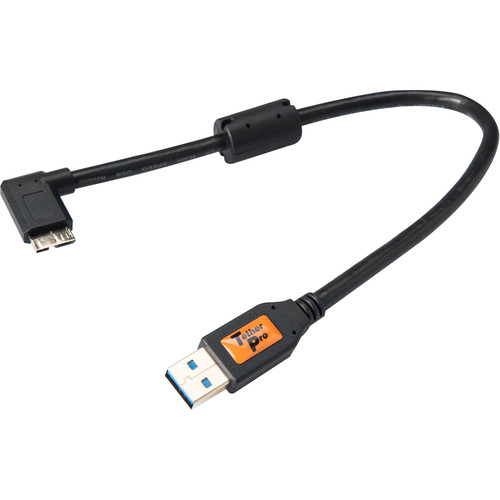 Tether Tools USB 3.0 Type-A Male to Micro-USB Right-Angle Male Cable (1', Black)