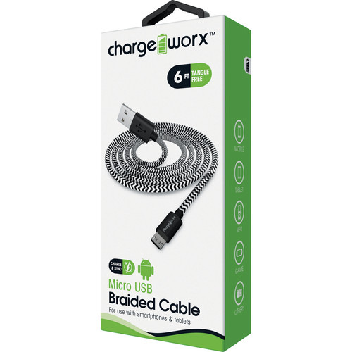 ChargeWorx Braided Micro-USB Charge and Sync Cable (6', Black)