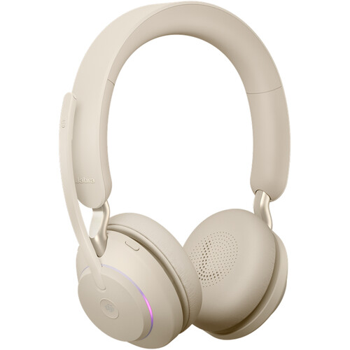 Jabra Evolve2 65 Stereo Wireless On-Ear Headset with Stand (Microsoft Teams, USB Type-C, Beige)