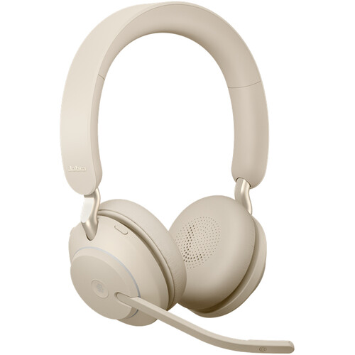 Jabra Evolve2 65 Stereo Wireless On-Ear Headset with Stand (Microsoft Teams, USB Type-C, Beige)