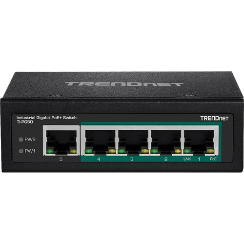 TRENDnet TI-PG50 5-Port Gigabit PoE+ Complaint Unmanaged DIN Rail Industrial Switch