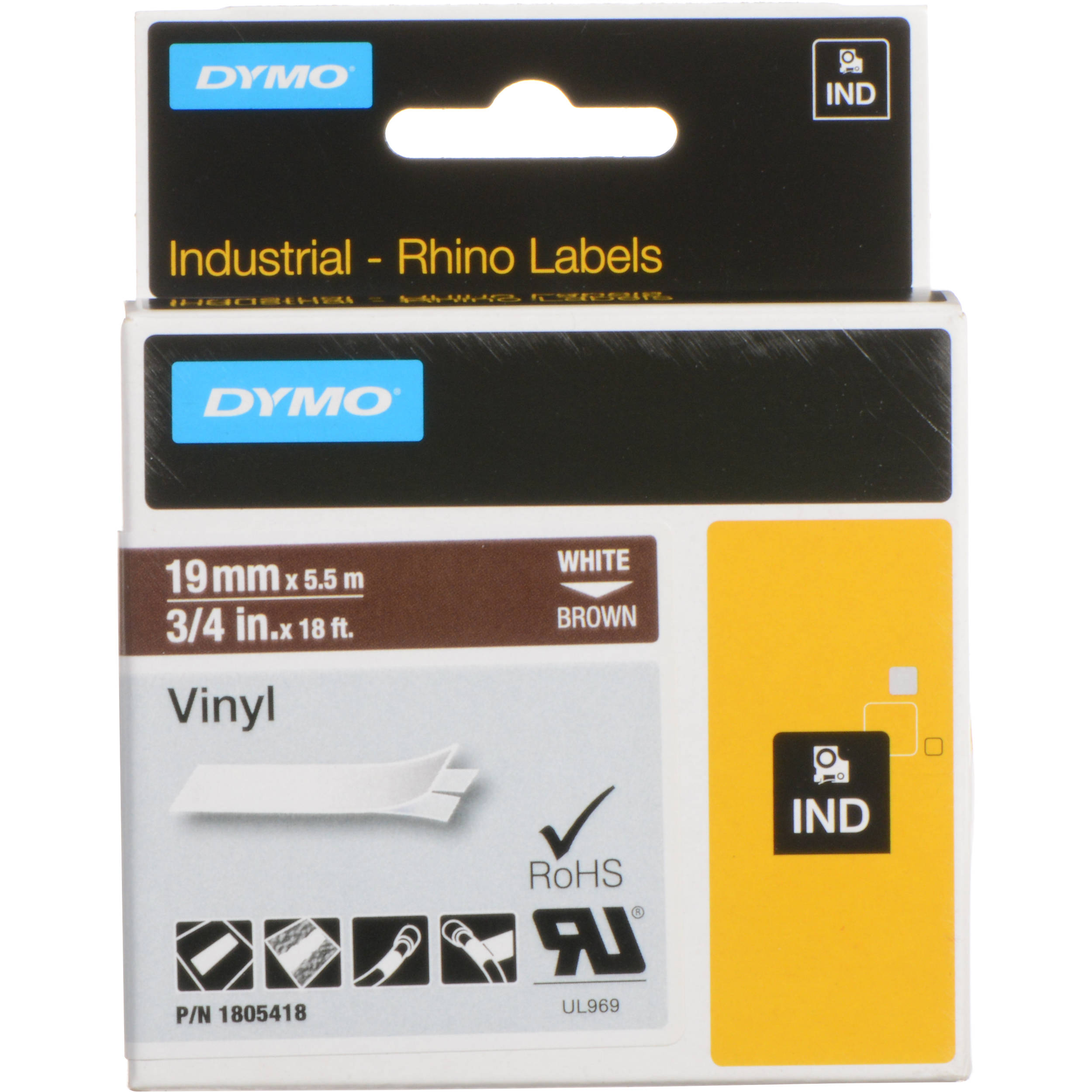 Dymo Rhino 3/4" Brown Vinyl Labels (White Print)