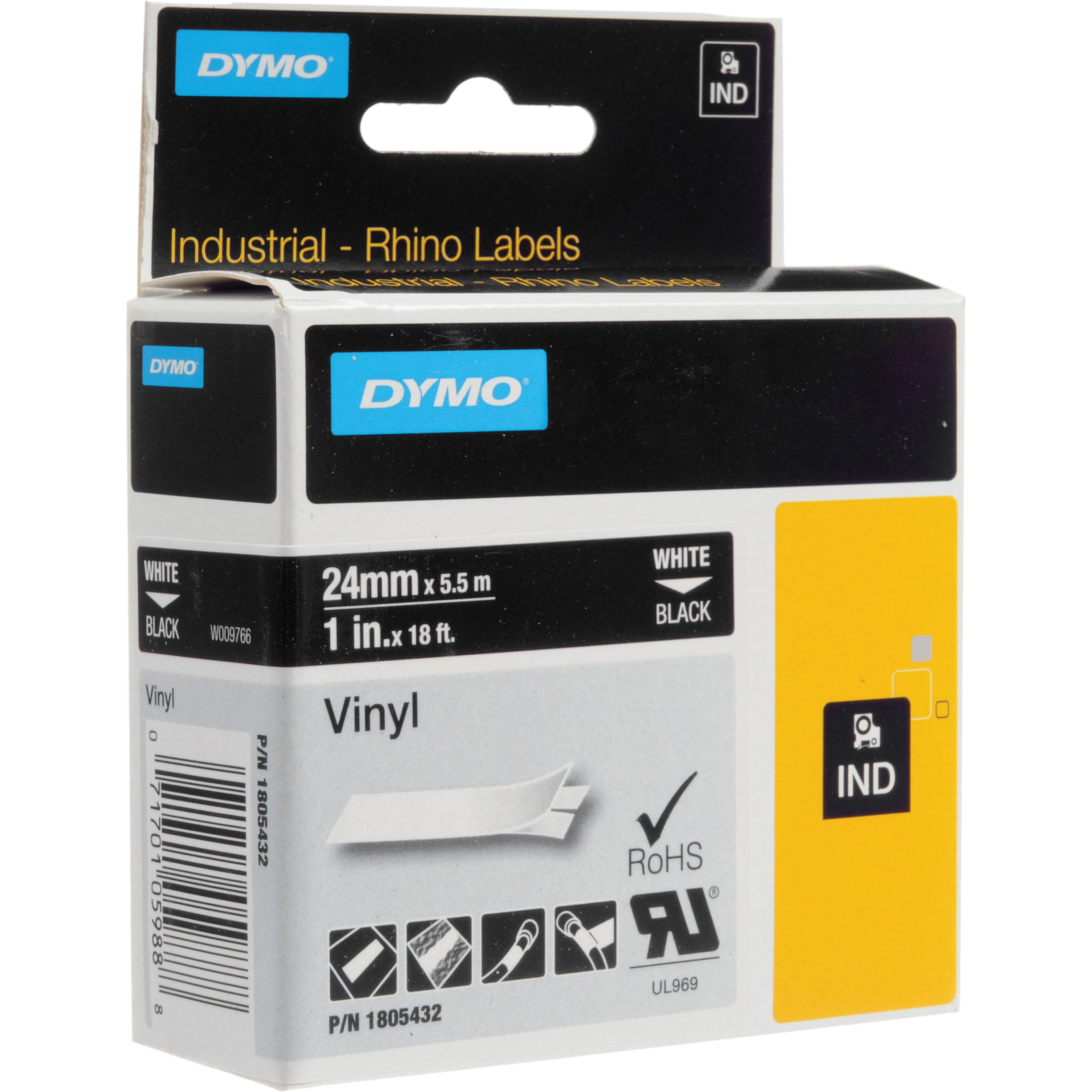 Dymo Rhino 1.0" Black Vinyl Labels (White Print)