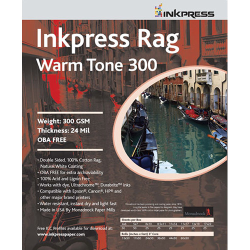 Inkpress Media Rag Warm Tone 300 Paper (13 x 19", 25 Sheets)