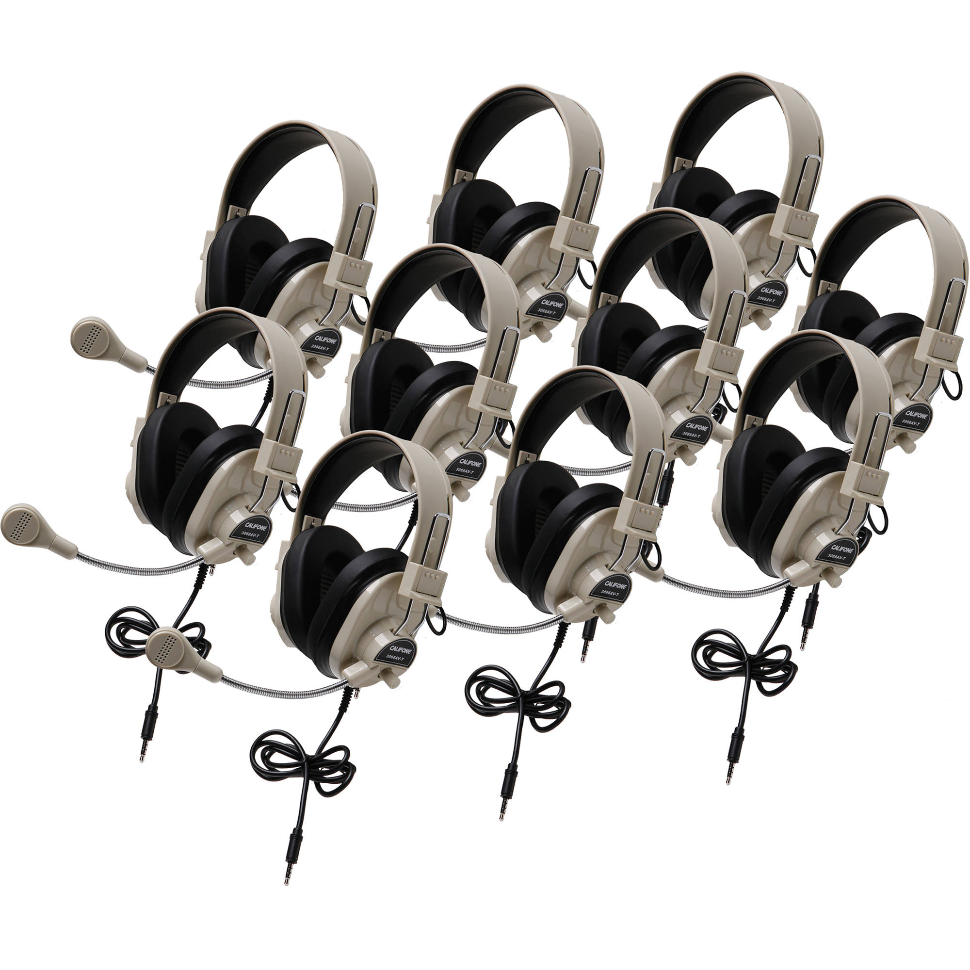 Califone 3066AVT-10L Deluxe Multimedia Stereo Headset (3.5mm To Go Plug, Pack of 10, Beige)