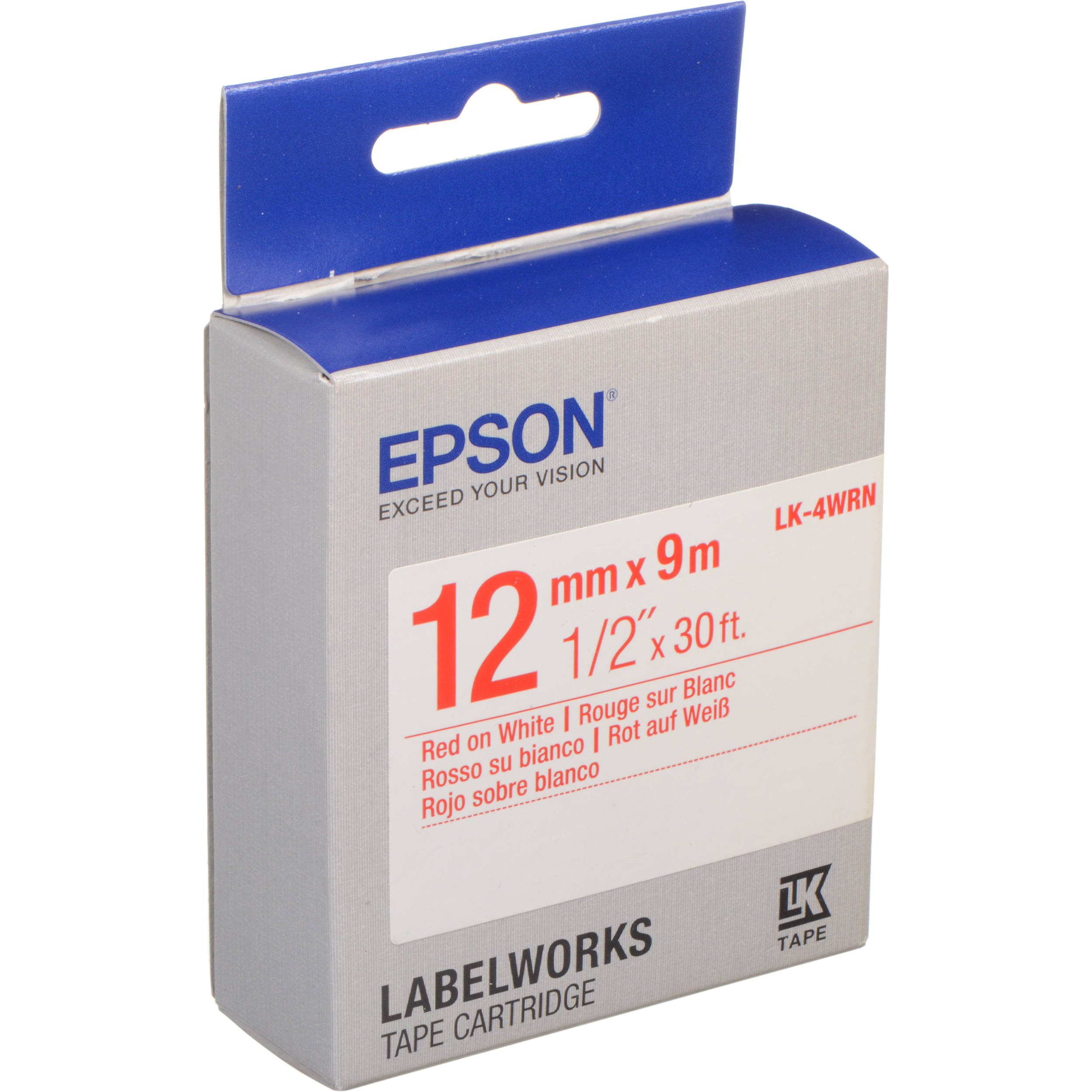 Epson LabelWorks Standard LK Tape Red on White Cartridge (1/2" x 30')