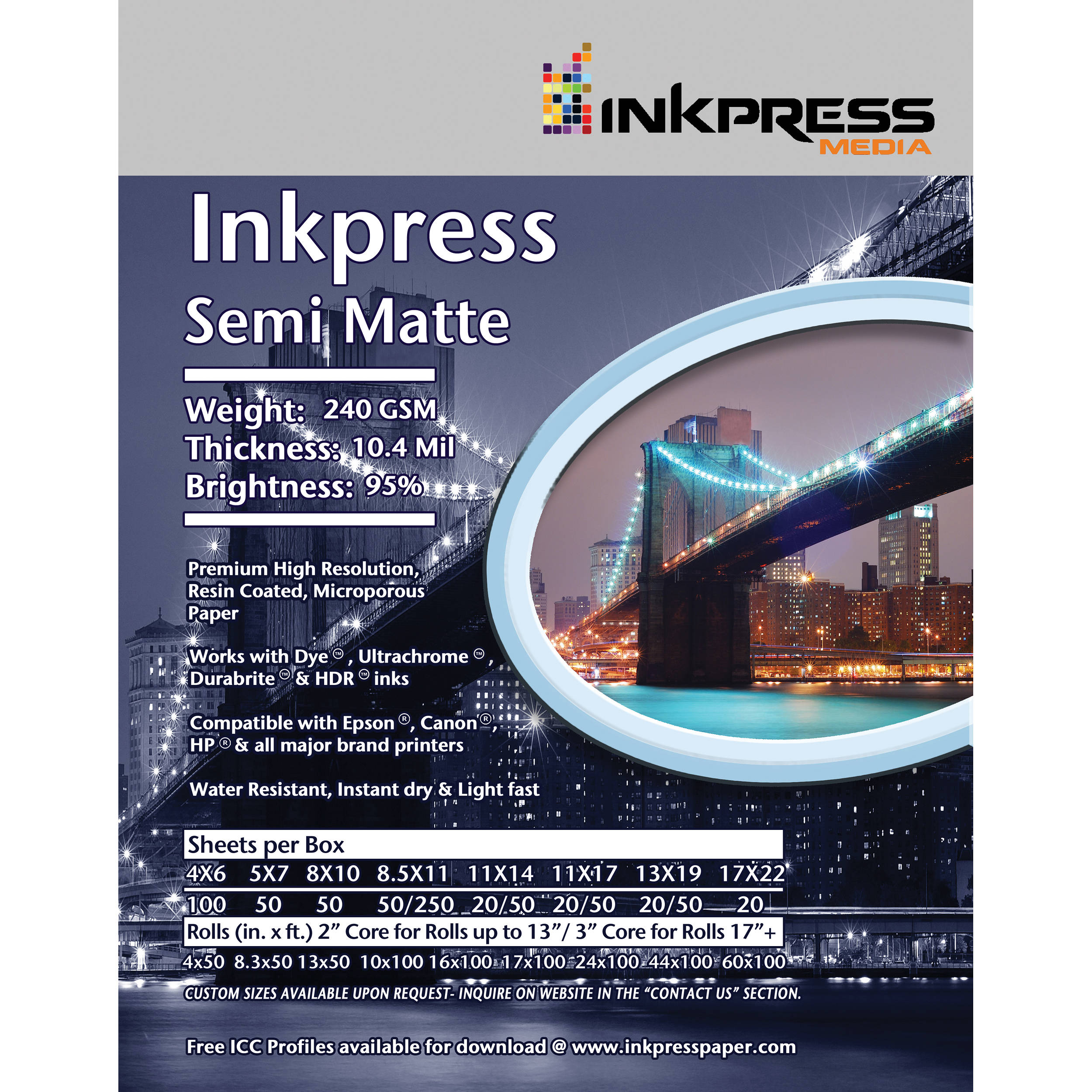 Inkpress Media Semi-Matte 250 Photo Inkjet Paper (24" x 100' Roll)