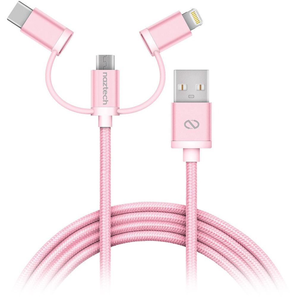 Naztech Braided 3-in-1 Hybrid USB Cable (6', Rose Gold)