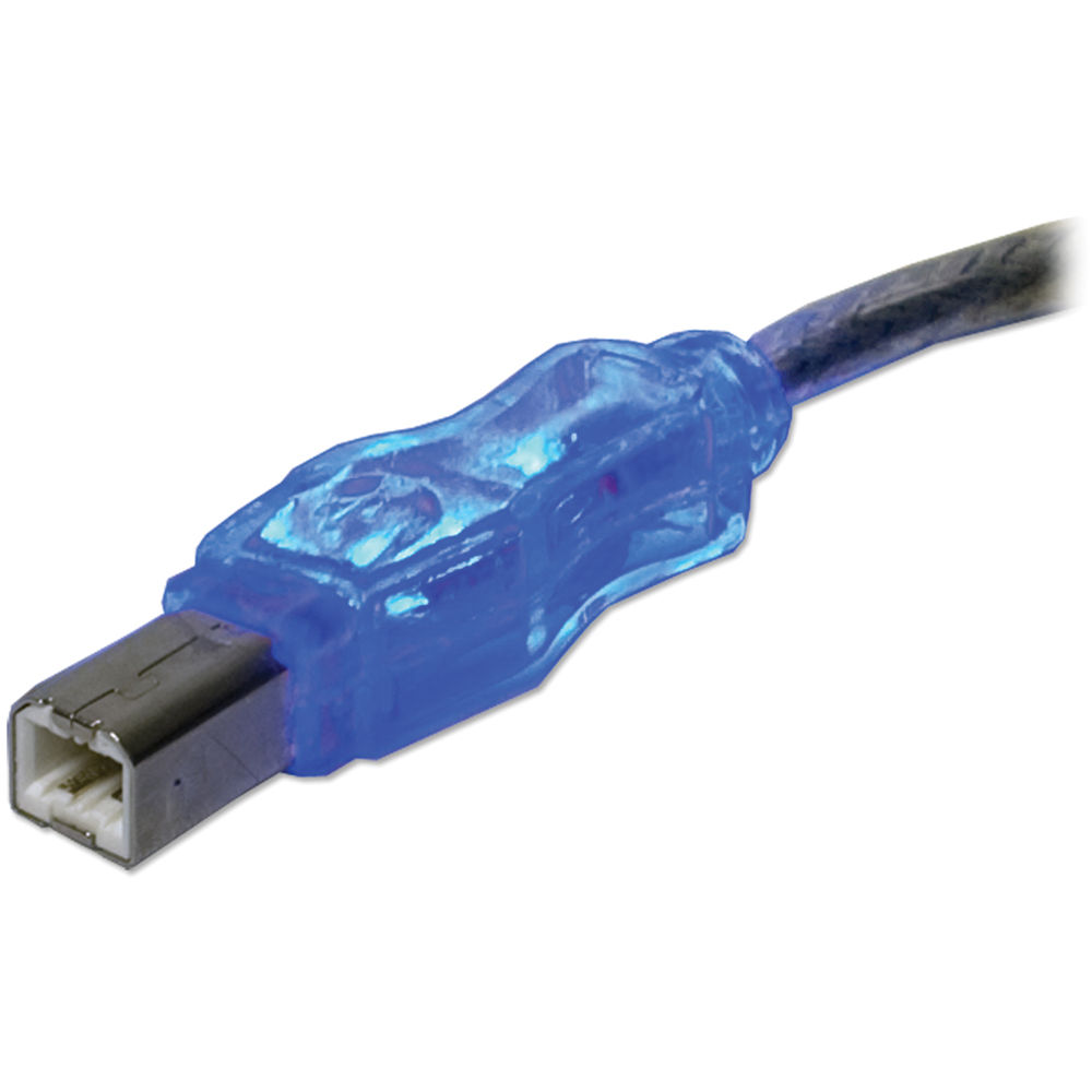 QVS USB 2.0 Male A to B Translucent Cable with Blue LEDs (6', Silver)