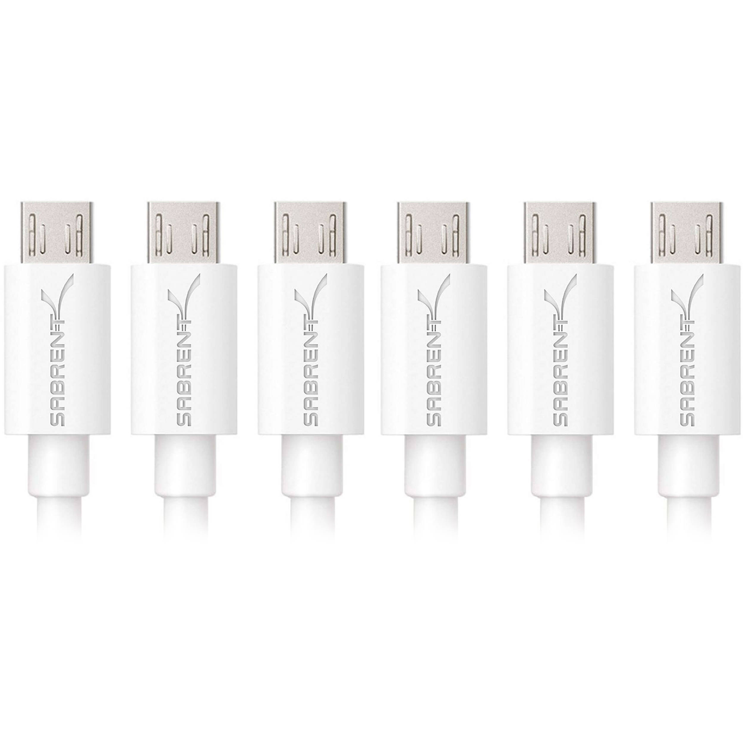 Sabrent USB 2.0 Type-A Male to Micro-B Male Cable (1', White, 6-Pack)